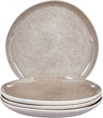 Beliani Beliani - Conjunto De 4 Platos Llanos De Gres Caol&iacute;n Artesanal Acabado Esmalte Reactivo Gris Costmary