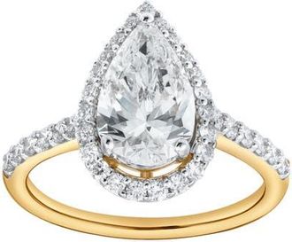 LuvMyJewelry Hana 14K Yellow Gold Pear Lab Grown Diamond Halo Engagement Ring - 2.45 Ct at Nordstrom, Size 6.5