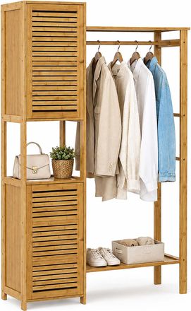 Relaxdays Relaxdays Perchero De Bamb&uacute; Natural, 2 Compartimentos Con Puertas De Lamas, Barra Y Ganchos, 164 X 99 X 29 Cm