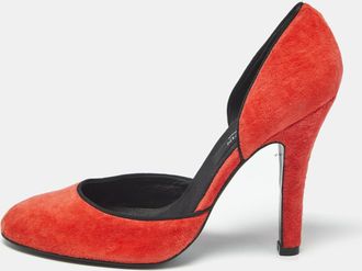 Lanvin Red Velvet Round Toe Dorsay Pumps