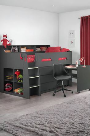 Julian Bowen Jupiter Midsleeper Cabin Bed with Desk in Dark Grey | Size: Single