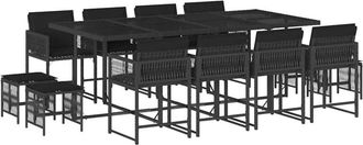 vidaXL Set Comedor De Jard&iacute;n Con Cojines 13 Pzas Rat&aacute;n Sint&eacute;tico Negro Vidaxl