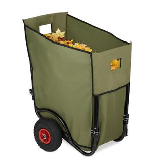 Relaxdays Carrito Jard&iacute;n Con Saco 160 L, Grande, Plegable, Bolsa Para Residuos, 2 Ruedas, 1 Ud., Poli&eacute;ster-metal, Verde - Relaxdays