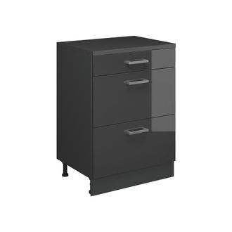 Vicco Armario De Cocina Para Techo Inclinado R-line, Antracita Alto Brillo, 60 Cm Sin Inclinaci&oacute;n Con 3 Cajones, Vicco