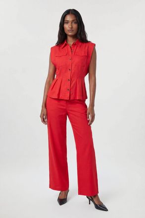 Karen Millen Womens Premium Viscose Linen Woven Straight Leg Trouser - Red - Size 12 UK