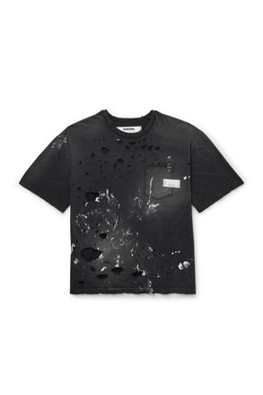 Neighborhood Savage Distressed Paint-Splattered Cotton-Jersey T-Shirt