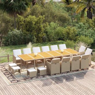 vidaXL Set Comedor Jard&iacute;n 17 Pzas Con Cojines Rat&aacute;n Sint&eacute;tico Beige Vidaxl