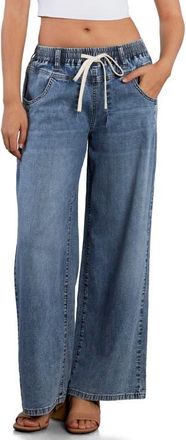 HINT OF BLU Elastic Waist Wide Leg Jeans in Relaxed Blue at Nordstrom, Size X-Large
