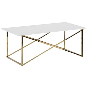 Beliani Beliani - Mesa De Centro Rectangular Tablero De Vidrio Templado Blanco Patas Doradas Base De Acero Inoxidable 100 X 50 Cm Glam Emporia