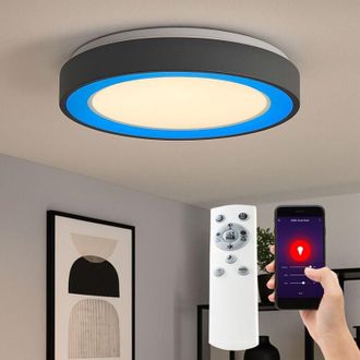 Brilliant Plafoniera LED RGB cambia colore plafoniera dimmerabile telecomando luce soggiorno antracite, metallo, 24W 2600Lm bianco caldo-freddo, D 39x8 cm