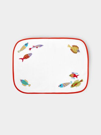 Loretta Caponi Set of 2 Mendini Fish Hand-Embroidered Linen Placemats