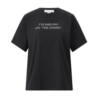 Victoria Beckham T-Shirts, female, Black, S, Playful Slogan T-Shirt in Soft Cotton