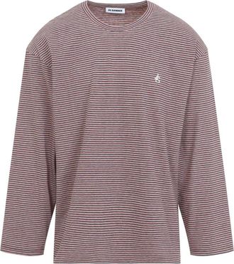 Jil Sander Gestreept T-shirt met lange mouwen - Heren - Longsleeves - Rood - XL - Katoen - Tops