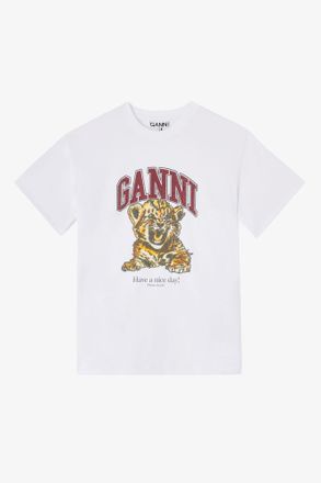 Ganni White Beaded Tiger T-shirt - Size XXS Organic Cotton