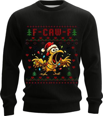 Generic Ugly Christmas Jumper Men F-CAW-F Round Neck Jumpers Holiday Lightweight Funny Scream Chicken Knitted Tops Sweater Loose Fashion Male Xmas Clothes(Bla