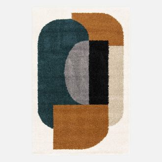 Sweeek Interior Shaggy Rug With Geometric Pattern in Beige | Size: 100 cm diameter