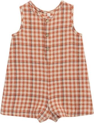 Rylee + Cru Mavrick Gingham Cotton Romper in Poppy at Nordstrom, Size 18-24M