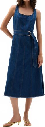 Joseph Ribkoff Belted Midi A-Line Dress In Denim Medium Blue