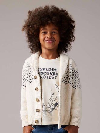 Vertbaudet Jungen Shirt mit Hirsch-Print und Recycling-Baumwolle wollweiß