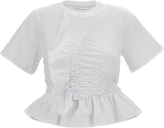 Cecilie Bahnsen White Ace Stretch Cotton Peplum T-Shirt