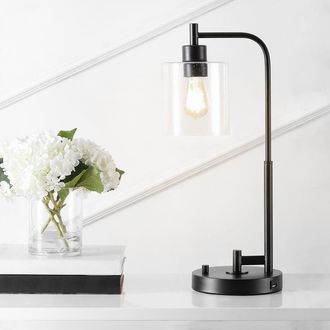 Jonathan Y Designs Axel Modern 23 Iron/Seeded Glass Farmhouse Industrial USB Charging LED Task Lamp