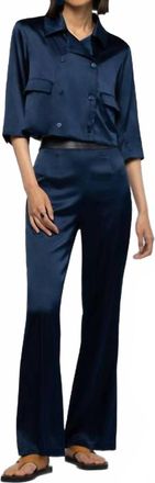 Max & Moi Balicia Silk Pant With Leather Detail In Marine