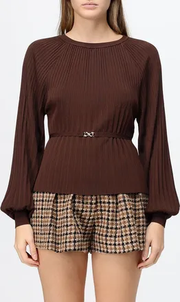 Twinset Maglia girocollo plissettata in misto viscosa con cintura