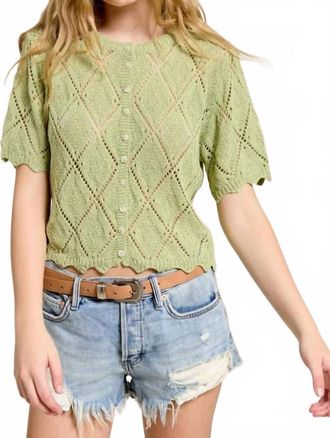 Mimosa Baby Short Sleeve Pointell Knit Cardigan In Green