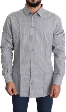 Dolce & Gabbana Zwart Wit Geruite Katoenen Overhemd - Heren - Casual Overhemden - Grijs - S - Katoen - Overhemden