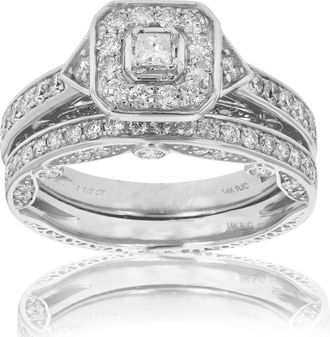 Vir Jewels 1 1/4 cttw Diamond Wedding Engagement Ring Bridal Set 14K White Gold Halo