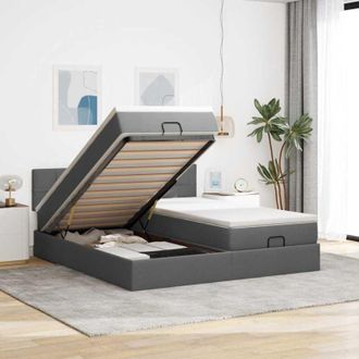 vidaXL Estructura Cama Otomana Colchones Tela Gris Oscuro 160x200 Cm Vidaxl