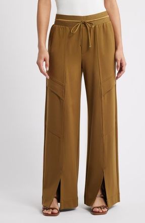 Wit & Wisdom Glider Skyrise Wide Leg Drawstring Pants in Golden Olive at Nordstrom, Size X-Small
