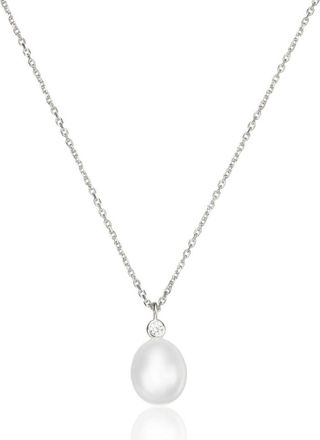 Lily & Roo Silver Single Diamond Style Pearl Necklace