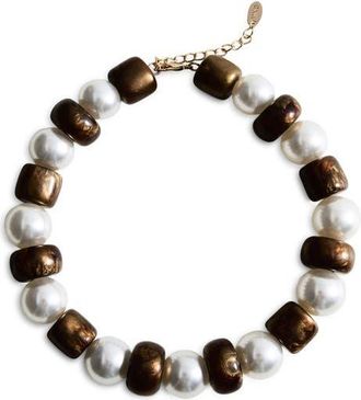 Mango Beaded Statement Necklace in Brown at Nordstrom