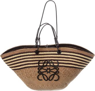 Loewe Anagram Large Iraca Palm & Leather Basket Tote