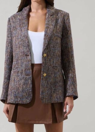 Sugarlips Serah Margaret Tweed Blazer In Brown/blue