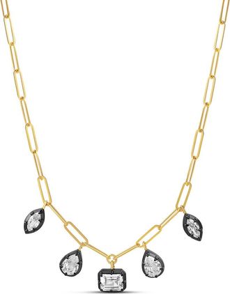 SHYMI Mixed Shape Cubic Zirconia Paperclip Necklace in Gold/black at Nordstrom