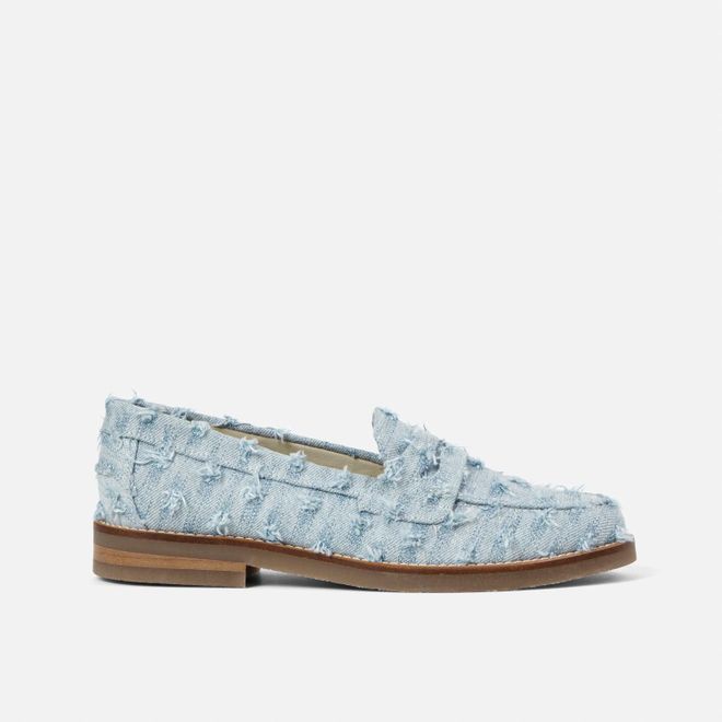 Duke + Dexter, Womens Wilde Blue Punched Denim Penny Loafer - Womens, Size 3