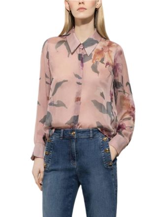 Luisa Cerano Flower Print Silk Blouse In Multicolor