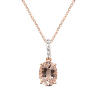 Diamond2Deal 10K Rose Gold Morganite with Diamonds Accent Pendant Necklace 18