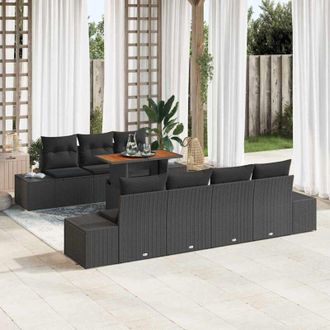 vidaXL Conjunto De Sof&aacute; De Jard&iacute;n 8 Pcs Negro Polirat&aacute;n Vidaxl
