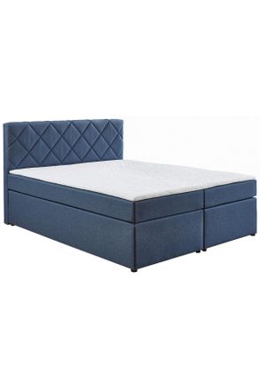 CARRYHOME Boxspringbett, Dunkelblau, Textil, H2, Höhe ca. 15 cm, 160x200 cm, Oeko-Tex Standard 100, gepolstertes Kopfteil, Topper durchgehend