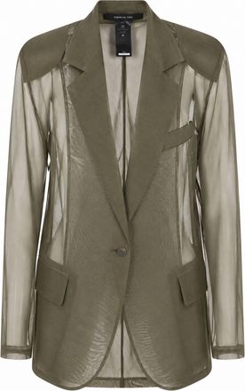 Federica Tosi Military Green Organza Single-Breasted Silk Blazer