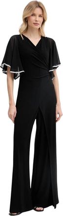 Joseph Ribkoff Jumpsuit met wijde pijpen en strass-rand - Dames - Jumpsuits - Zwart - 3XL - Polyester - Jumpsuits & Playsuits
