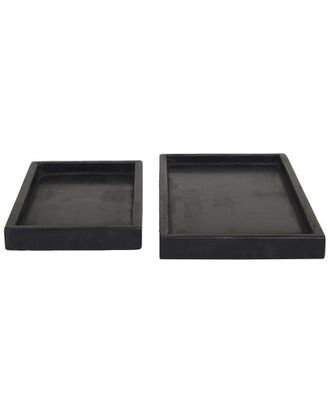 CosmoLiving by Cosmopolitan Cosmoliving By Cosmopolitan Set Of 2 Black Marble Tray With Raised Border