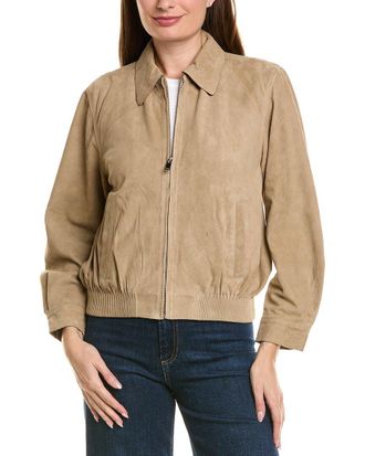 Neiman Marcus Zip Up Collared Suede Jacket