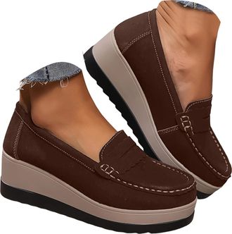 Generic Loafers Shoes for Women Orthopedic Platform Penny Loafer Womens Loafers & Moccasins Comfort Suede Wedge Loafer Slip-On Light Weight Round Toe Business