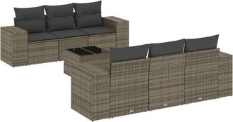 vidaXL Vidaxl - Set De Sof&aacute;s De Jard&iacute;n 7 Piezas Con Cojines Rat&aacute;n Pe Gris