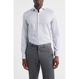 BOSS H-Hank Slim Fit Dress Shirt in Dark Blue at Nordstrom Rack, Size 17 - R