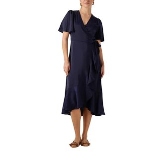 Y.A.S Blauwe Midi Wikkeljurk voor Zonnige Dagen - Dames - Wikkelkleedje - Blauw - XS - Kleedjes